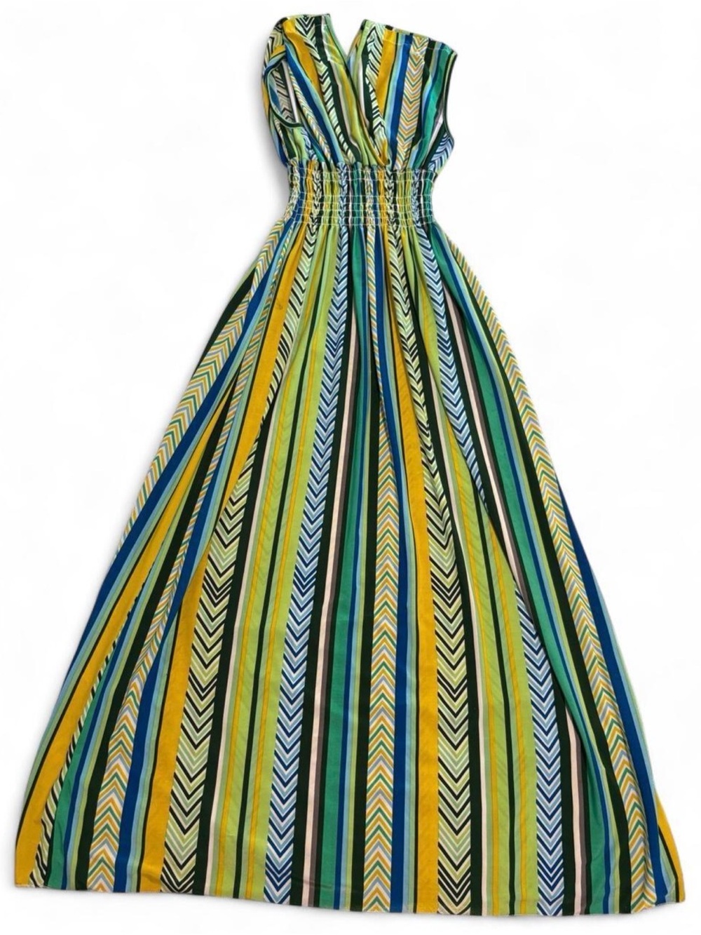 Othr V-Neck Striped Maxi Dress in Yellow, Green and Blue